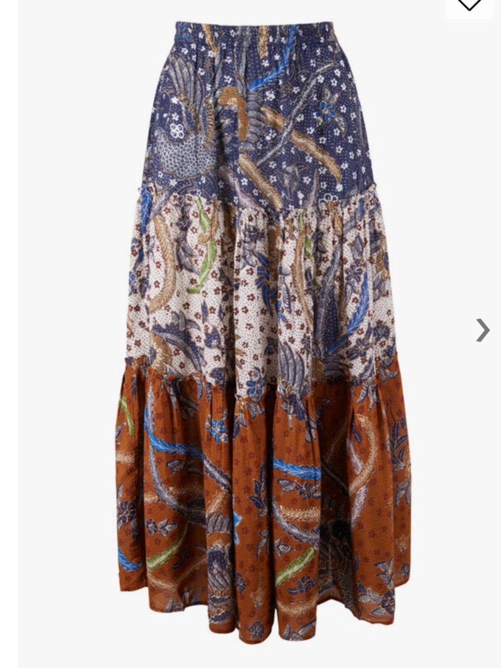 Cara Cara Melanie tiered boho skirt.  Blue/brown. Size S
